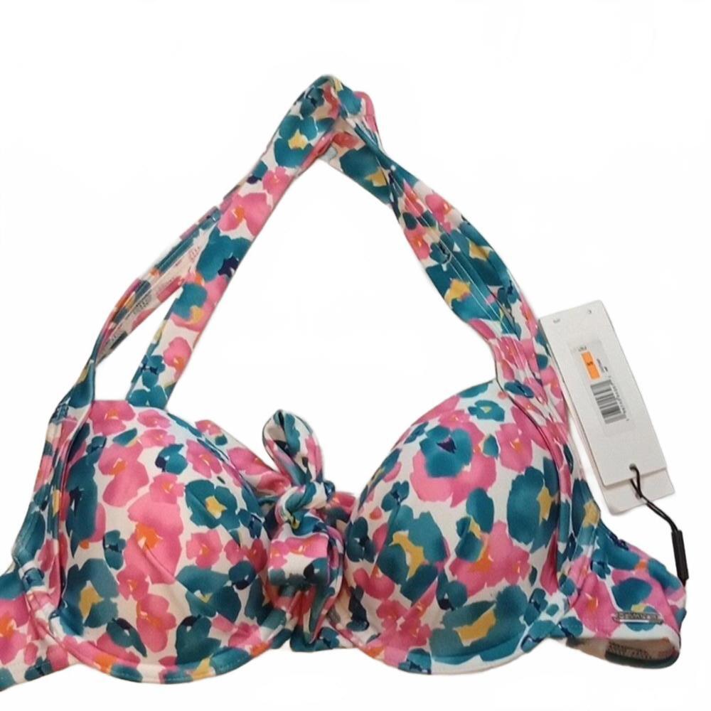 CALVIN KLEIN WOMENS PRINTED RUCHED CONVERT SPOTTED FLORAL CYPRESS MULTI S
